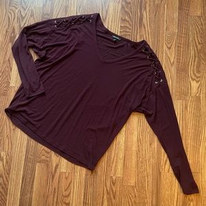 Express Jersey Knit Long Sleeve with Shoulder Lace-up Details, Size L